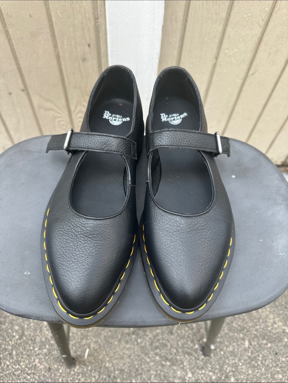 Dr. Martens Black Mary Jane Shoes with Yellow Stitching - Picture 2 of 7